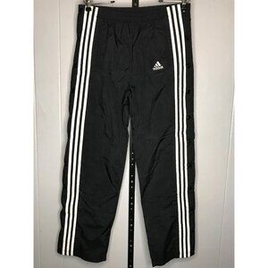 Vintage 90s Adidas Snap Track Pants Size SM Black 3 Stripe Tear Break Away Baggy